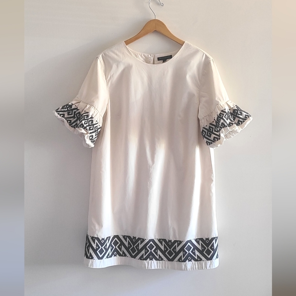 Banana Republic Factory Boho Neutral Embroidered Balloon Sleeve Mini Dress Large
